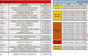 Calendrier Matchs Novembre / Décembre 2024