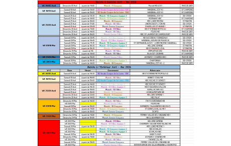 Matchs du mois de Avril et Mai