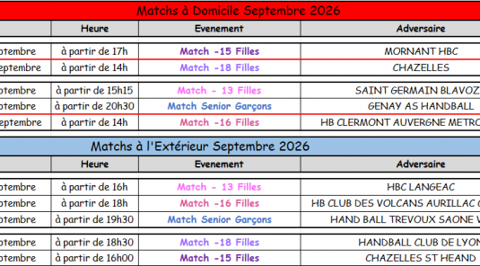 Match du mois de Septembre