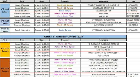 MàJ Calendrier Matchs Octobre 